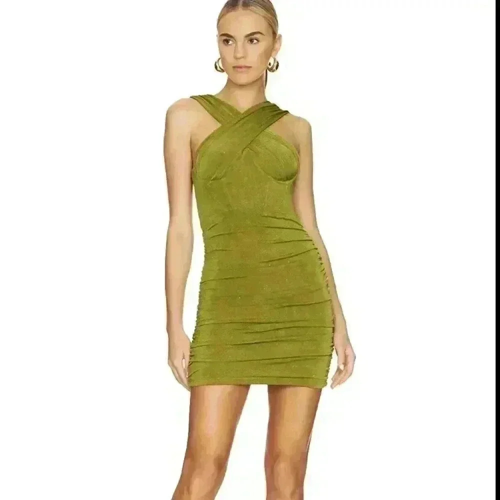 NWT Revolve x Superdown Ashlyn Corset Runched Dress Matcha Green Womens Small